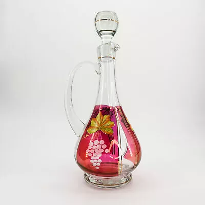 Vtg Large Red/Clear Glass Liquor Decanter Bohemian Gold Gilt Antique Moser • $128