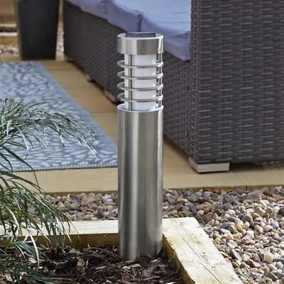 Solar Bollard Stake Light Outdoor Lantern Stainless Steel Lantern LED Large • £19.99