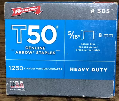 5/16  (8mm) T50 Staples Steel 1250/Pack Arrow Fastener 505 Heavy Duty New Box • $7.50