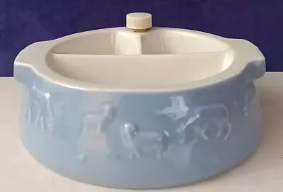 Vtg Divided Baby Food Warmer Dish Ceramic Blue Bowl By Roly Poly • $22.95