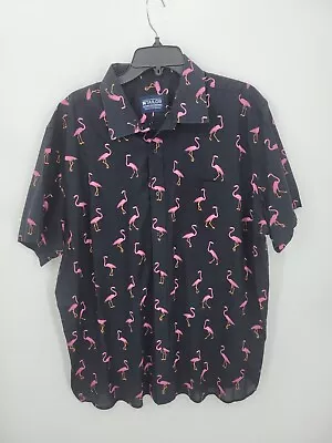 M Tailor Shirt Mens 2XL XXL Black Pink Flamingo Print Short Sleeve Button Up • $24.12