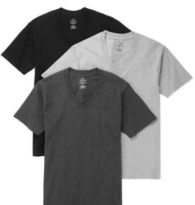 Stafford 3-Pack Men's Heavy Weight 100% Cotton V-Neck T-Shirt Black-Grey • $49.99