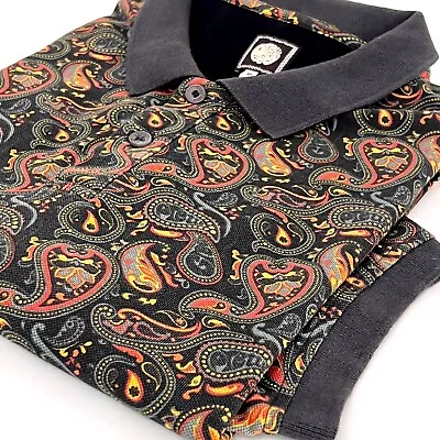 Mens Pretty Green Beige Yellow Orange Paisley Pique Polo Shirt Size M Medium • £4.20