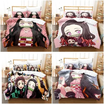 3D Demon Slayer Anime Bedding Set Quilt Duvet Cover Pillowcase Single Double UK • £21.49