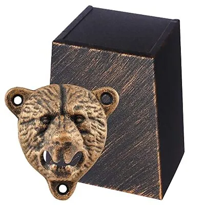 Aged Gold Cast Iron Wall Mount Bear Head Bottle Opener With Vintage Narrow Stain • $24.46