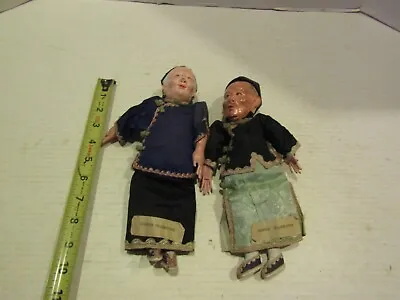 2 VINTAGE Artist DOLL 10 IN ORIENTAL CHINESE GRANDFATHER GRANDMOTHER COMPOSITION • $39.87