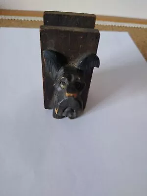 £5 • Buy Vintage Black Forest Carved Match Box Holder With Dog Carved On Front