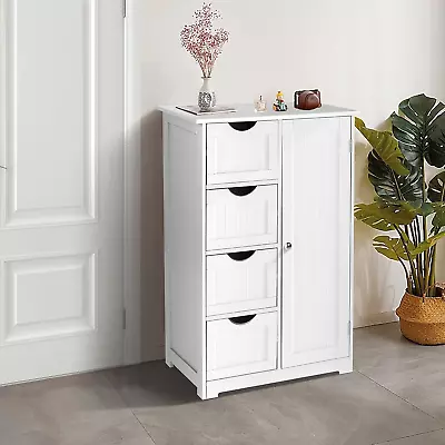 Small Storage Cabinet Wooden Bathroom Floor Cabinet Small Space Furniture White  • $97.99