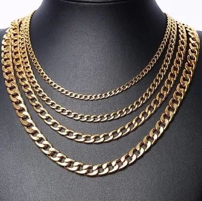 £3.99 • Buy Mens Women Gold Silver Necklace Stainless Steel Cuban Curb Link Chain Necklace