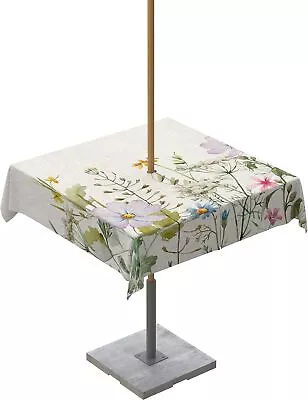 Flower Square Outdoor Tablecloth With Umbrella Hole And Zipper Seamless Floral • $44.42