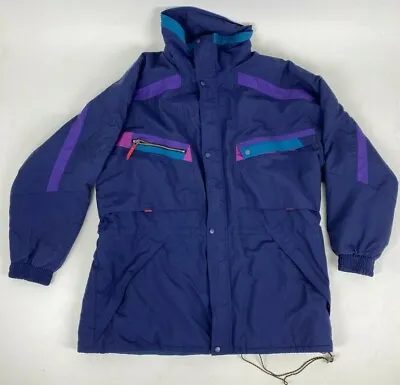 Vintage Helly Hansen Equipe Colorblock Ski Jacket XL Snowboard 80s Purple • $19.95