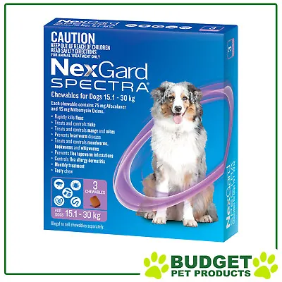 NexGard Spectra Chewables For Large Dogs Purple 15.1-30kg 3 Pack • $76.99