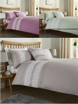 Bibury Lace Panel Duvet Quilt Cover & Pillowcase Cotton Rich Bedding Set • £16.19