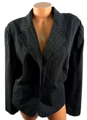 Merona Black Striped Lined Padded Pockets Stretch Button Down Jacket 24W • $15.99