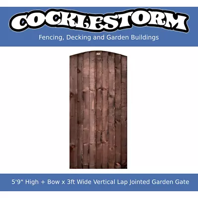5'9  High + Bow X 3ft Wide Vertical Lap Jointed Timber Garden Gate (Brown) • £131