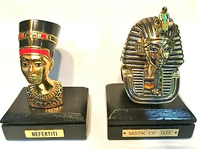 ✅ Mask Pharaoh King Tut Tutankhamun Bust Queen Nefertiti Egyptian Metal Statues • $150