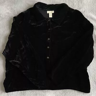 J.Jill Black Velvet Button Down Shirt Blouse Size XL • $40