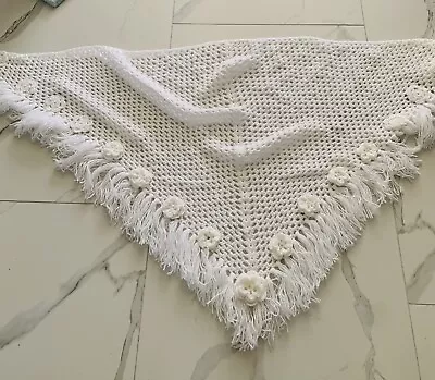 Beautiful New Babies White Crochet Shawl Handmade • £19.95