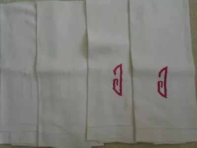 4 Vintage Linen Damask Towels Monogrammed With A J • $12