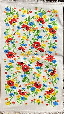 VTG Dundee Bath Towel Red Poppies Blue Yellow Orange Wildflowers Fringe 38x22  • $15