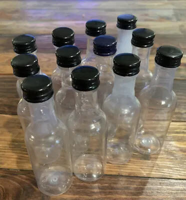 LOT OF 12 50ml Mini Empty Plastic Alcohol Liquor Bottles -Clear W/Black Caps • $11.99