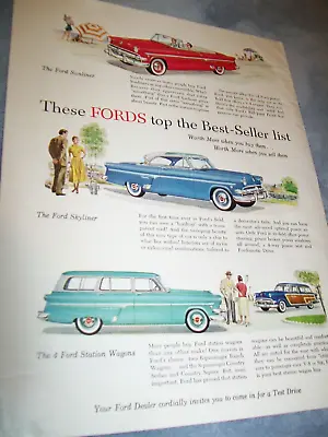 1954 Ford Sunliner Skyliner And Woody Wagon - Creasing In Top Corner - Mag. Ad • $6.95