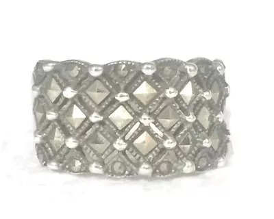 Vintage Wide Marcasite Sterling Silver Ring Thumb Band BoHo Size 8 • $48