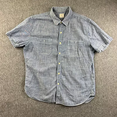 J Crew Chambray Shirt Mens Extra Large Blue Short Sleeve Cotton Button Up • $28.49