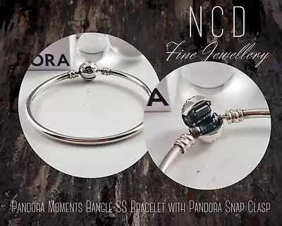 NC Designs Pandora Moments Bangle SS Bracelet With Pandora Snap Clasp 590713 • $38