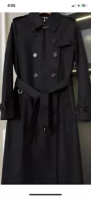 Burberry Trench The Kensington Black Long UK8 100% Cotton Mint Condition • $600