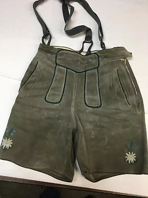 Vintage Leather Suede Lederhosen Size 38 Austria With Suspenders • $45