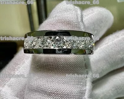 2.30 Ct Round Cut Real Moissanite Men's Eternity Wedding Band White Gold Plated • $80