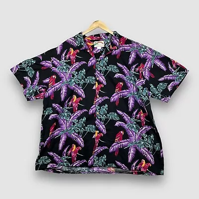 Vtg Paradise Found Mens 4XL Black Magnum PI Parrots Floral SS Hawaiian Shirt • $34.99