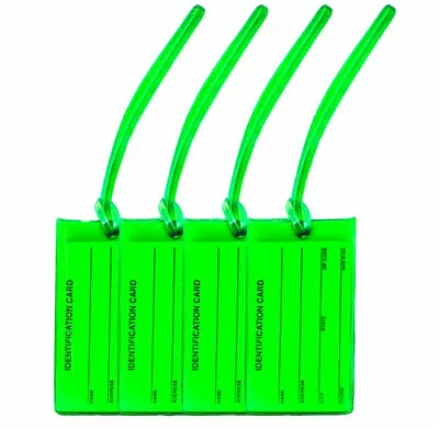 4 Neon Green Luggage Tags | High Visibility | Fits Business ID | Made In USA • $9.99