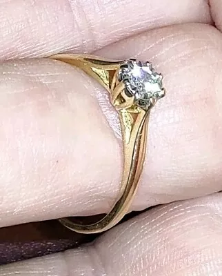 Diamond 18carat Gold 18ct Gold Diamond  Solitaire Vtg Ladies Dress Diamond Ring • £499
