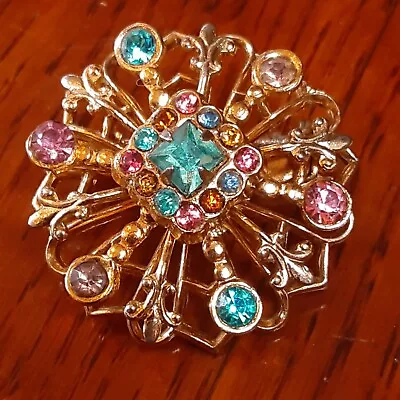 Coro Signed Rhinestone Brooch Snowflake Fleur-de-lis VTG Jewelry Pin COLORFUL • $7.99