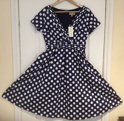 ‘Lindy Bop’ Navy Blue Polka Dot Swing Lindy Hop Dress ‘Darcy’- Size 12 - NWT • £20