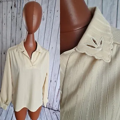 Vintage Pullover Blouse -Size 16- Beige Polyester 70s Deadstock Disco BT99u • £16