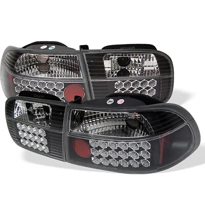 Fit Honda 92-95 Civic 2/4Dr Black LED Tail Brake Lights DX EX LX Coupe Sedan • $156.87