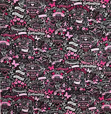 Half Metre Breast Cancer Support Pink Ribbon 100% Cotton Fabric Ideal For Masks • £8.99