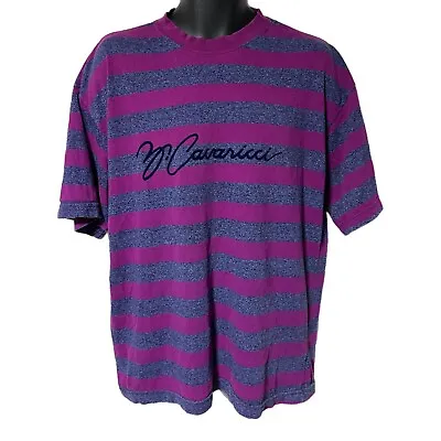 Vintage Z. Cavaricci Purple Striped Tee Shirt M Velour Logo Flaw • $25.49