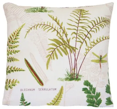 Botanical Cushion Cover Fern Insects Butterflies Green Fabric Print 16  18  20  • £18.99