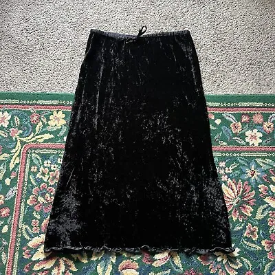 J. Jill Maxi Skirt Medium Black Crushed Velvet Waist Tie Ruffle Fairy Whimsigoth • $25