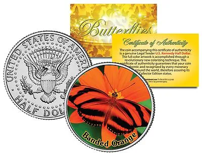 $8.95 • Buy BANDED ORANGE BUTTERFLY JFK Kennedy Half Dollar US Colorized Coin