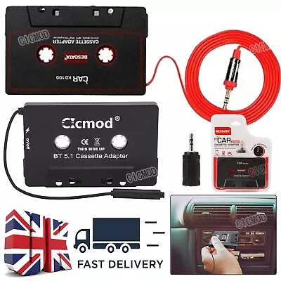 3.5mm Bluetooth 5.1 Car Tape To AUX Audio Adapter Cassette Universal Converter • £3.99