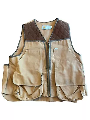 VTG Carhartt Mens Brown Hunting Canvas Shoulder Pads Zip Vest SZ XL Made In USA • $90