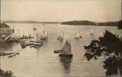 North Haven ME - Vinalhaven In Distance - Sailboats Harbor C1915 RPPC • $7.61