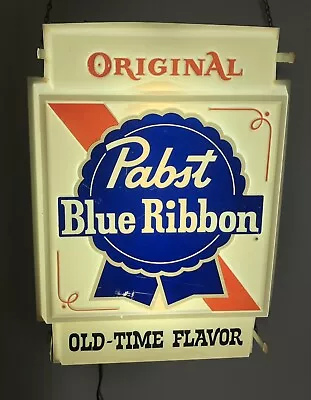 VINTAGE ORIGINAL PABST BLUE RIBBON LIGHT UP BAR SIGN 15  X 20 1/2” PBR BEER • $245