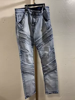 Black Premium Jeans Men 32x30  Acid Wash Distressed Skinny Flex Moto • $9.99