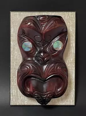 Vintage Maori Tiki Hand Carved Wooden Wall Hanging Paua Shell Eyes New Zealand • $95.22